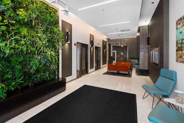 Step into a green oasis at 24 S Morgan's lobby: A captivating living wall welcomes you to a refreshing urban retreat.  #NaturalElegance