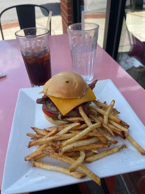 Fiesta Burger with Fries. Coke. Including a complimentary water the ladies brought out.