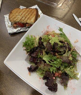 Sophie's Salad, Tomato Mozzarella 'N Basil Panini Melt -  Half Signature Salad & Half Panini Melt