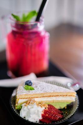 Pistachio Mousse Cake Slice & Devil Fruit Boba Tea