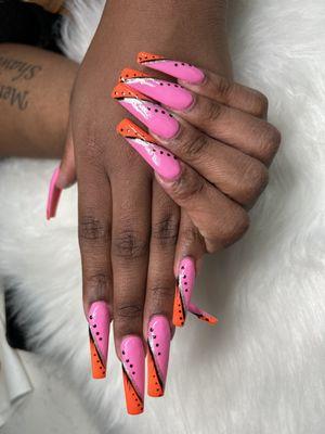 Pink and orange with a little twist.