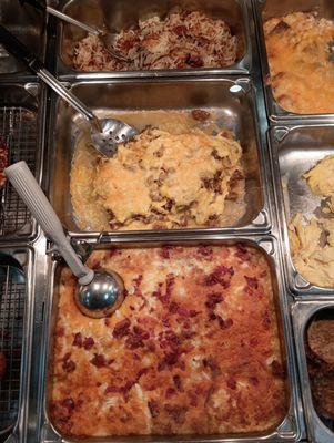 Many breakfast options to choose from everyday such as Bacon, Sausage, Eggs, Cheesy Eggs Plus, Tatortot Casserole, French Toast, & Pancakes.