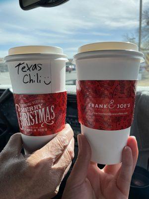 Texas Chili Mocha Latte - Large and Peppermint Latte - Regular