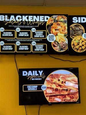 Blackened plates, Salads & Wraps menu