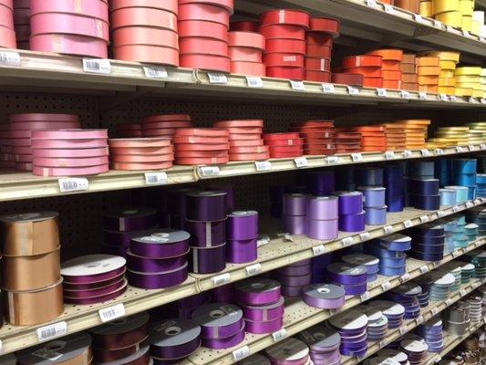 A rainbow of ribbon colors is waiting for floral designers at Kennicott Elk Grove.