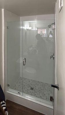 Frameless Swinging Door and Panel in Chrome