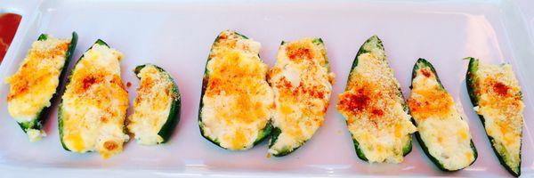 Jalapeno Poppers filled with Sharp Cheddar and Blue Cheese.