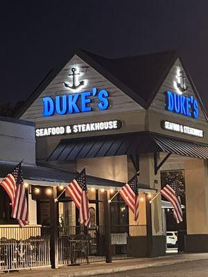 Dukes with flags out in the front showing their patriotism.