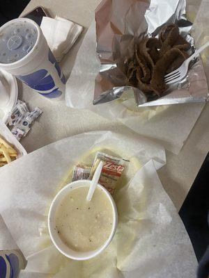 Avgolemono soup and an extra side of gyro meat