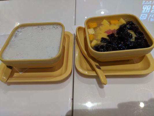 L: coconut sago, R: mango with sago and grass jelly