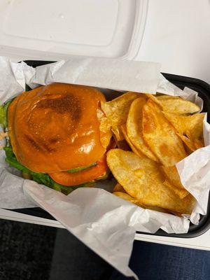 Good cheeseburger with nasty chewy chips.