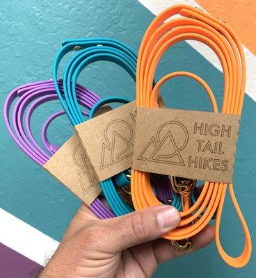 High-quality Biothane Leashes for dogs. 1/2" & 3/4" for the 6 ft leads. Made by "High Tail Hikes" from Oakland, CA