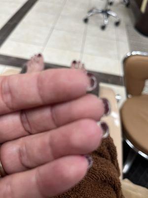 Look at the filthy under my half assed manicure! That the lady did standing up! Awful experience!