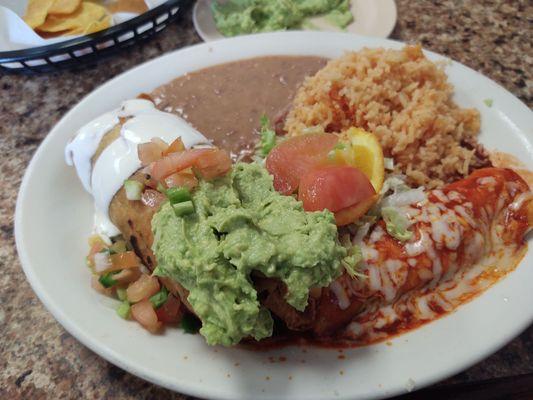 Chimichanga, chicken enchilada combo