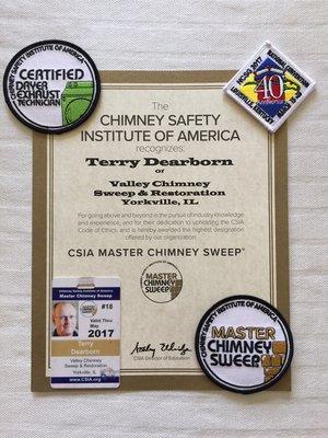 I was recently awarded/ selected to join a small group of MASTER CHIMNEY SWEEPS. I'm number 18. 39 years of seminars and schooling.