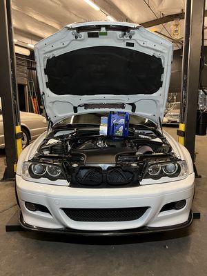 E46 M3 in for trusted routine maintenance using only the best brand products, oem or better only