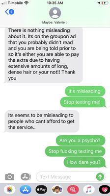 Rude text from owner