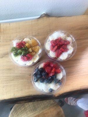 Two pitaya bowls and one acai bowl!