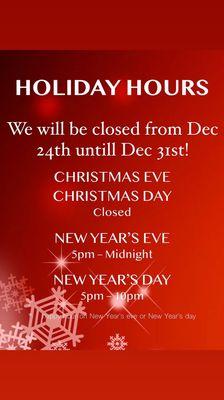 Holiday hours of the restaurant