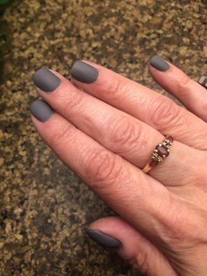 Beautiful grey gel with matte finish. So many compliments!