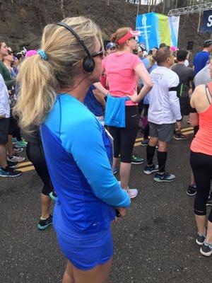 Cybele Thompson getting in the zone before the start of the half marathon