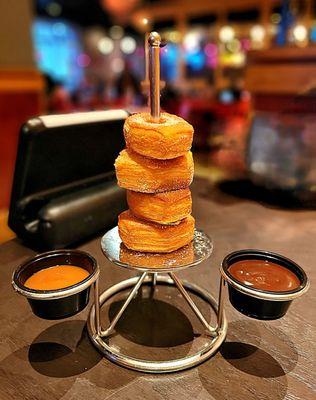 Cinnamon Sugar Doh! Rings with caramel and chocolate dip.