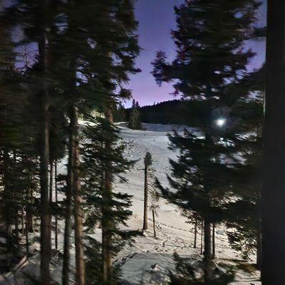 Beautiful purple sky during night ski