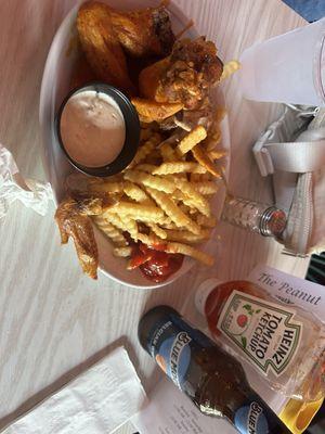 Three wings and fries