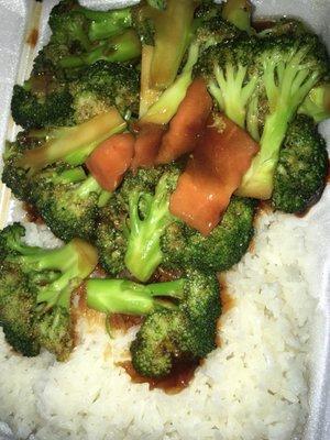 Broccoli in brown sauce with White Rice