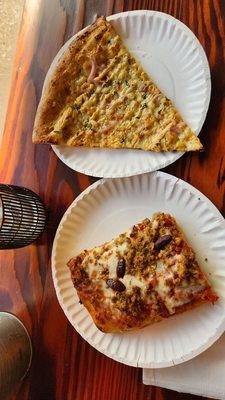 #portlandpizzaweek Elote slice (top) and sausage (bottom)