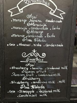 Smoothie menu...