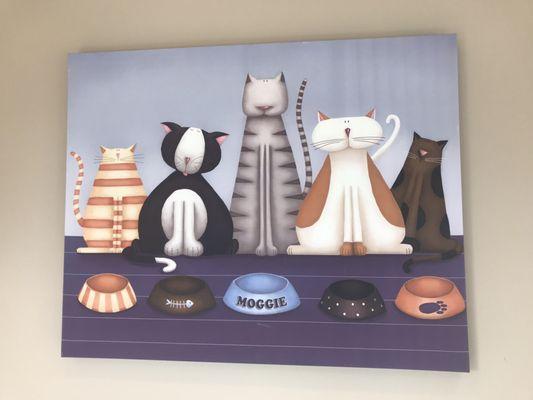 Great painting depicting cats of all colors, shapes and sizes!