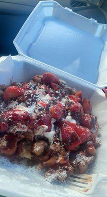 Funnel cake with chocolate & strawberries