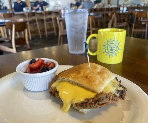 6/26/24 Chicken and Biscuit Brunchwich with fruit