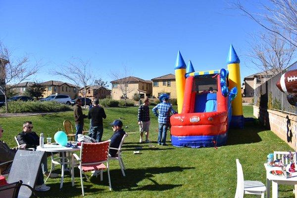 The castle bounce house was perfect for our 3-year-old birthday party! Just the right size, very clean and the slide is a must! :)