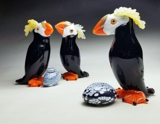 New work by Jeff and Heather Thompson include these adorable Tufted Puffins.