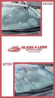 Before and after picture of a Windshield Replacement!