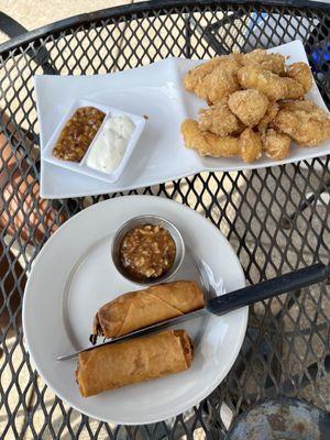 Veggie egg roll and fried cheese curds