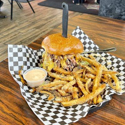 The Meathead Burger with Garlic Parmesan fries