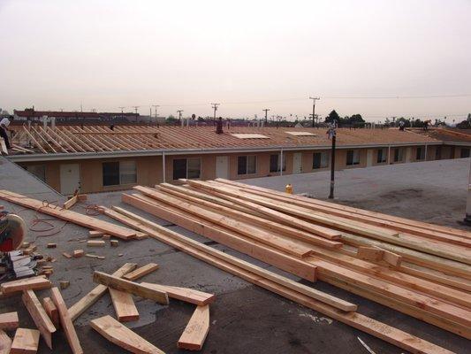 New roof looking at 2nd section. Shows all the vent pipes holes protruding compliment of Bestline Plumbing.