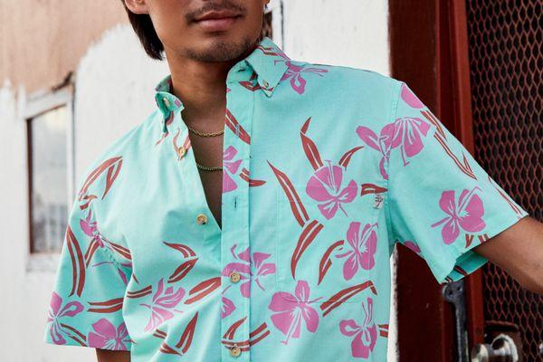 Roberta Oaks modern aloha shirt. Made in Hawaii.