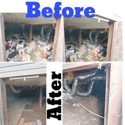 Property cleanout underneath the home.