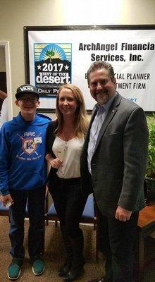 Victoria, son, and Eric Schmidt at ArchAngel Grand Re-Opening and Ribbon Cutting ceremony.