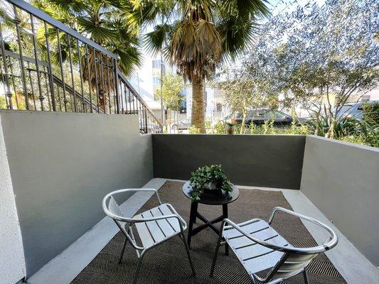 Large Patios in Modern luxury apartments in Vues on Gordon in Hollywood, California.