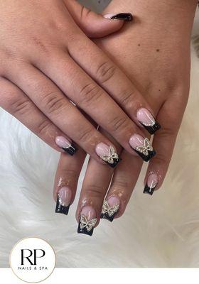 Acrylic fill w/french tip & 3D butterfly nail art