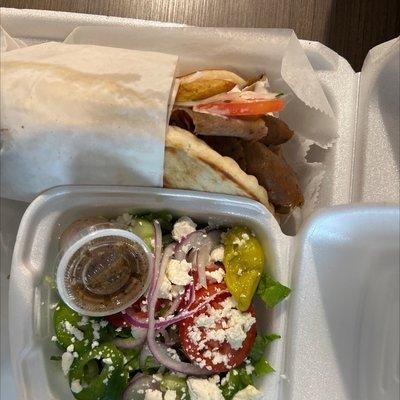 Gyro and small Greek salad