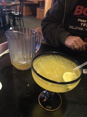 Passion Fruit margaritas and the pitcher is just a half pitcher!