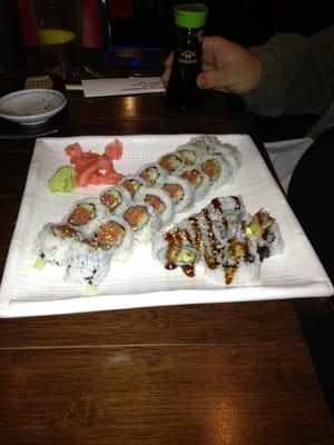 Spicy Tuna and Tempura (Shrimp) rolls.