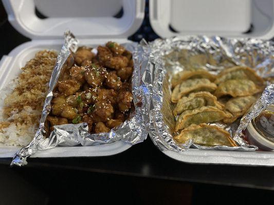 Fire Chicken Gangjung and Veggie Mandu