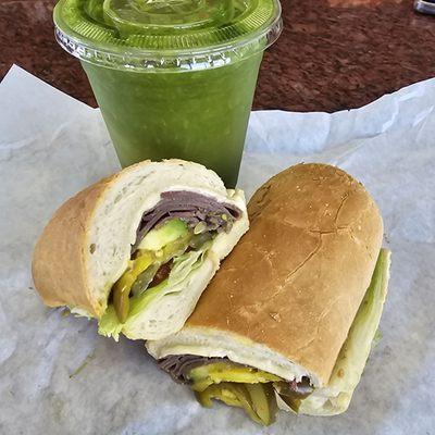 This place is a hidden gem and such a good deal.  So much better than Subway and Jamba juice! Green juice $6 Roast beef sandwich $10